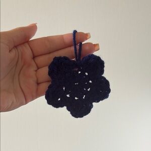 Handmade Navy Blue Crochet Flower Ornament - Set of 3